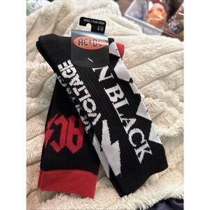 AC/DC Back In Black Crew Socks Soft Thick Comfortable 2 Pair Size M: 8-12 B9